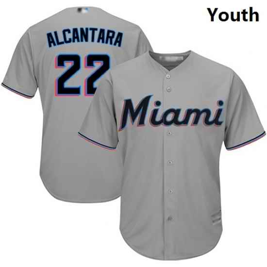 Marlins #22 Sandy Alcantara Grey Cool Base Stitched Youth Baseball Jersey